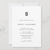 白いモダンスクリプトのイニシャル結婚式の詳細と 招待状 (正面)