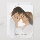 白いモダンスクリプトの私たち結婚しました フォトウェディング 招待状 (裏面)