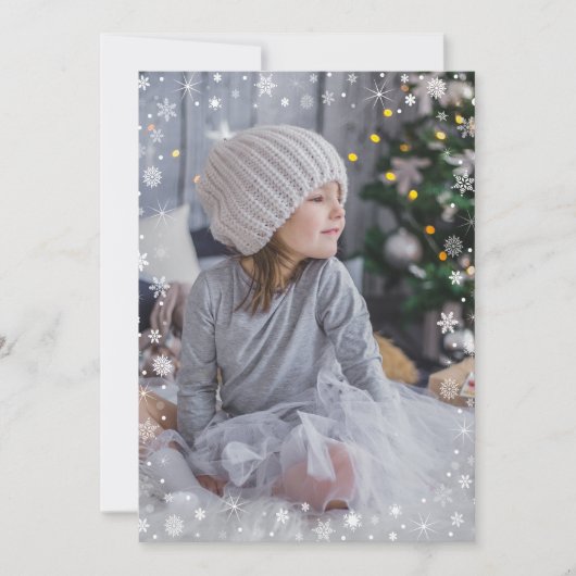 白いモダンスノーフレーク写真メリークリスマス (正面)