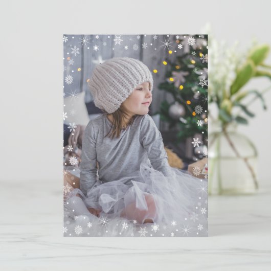 白いモダンスノーフレーク写真メリークリスマス (スタンド正面)