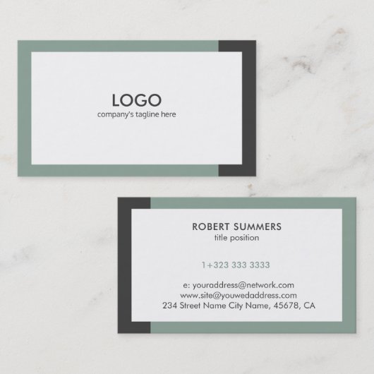 白いモダンセージ緑と灰色 名刺 (正面/裏面)