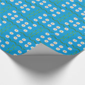 白いモダンデイジーのティール（緑がかった色）背景 ラッピングペーパー (角)