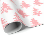 白いモダンピンク色の可愛い雪の木 ラッピングペーパー (ロールコーナー)