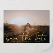 白いモダン写真の結婚金ゴールド 箔招待状 (正面)