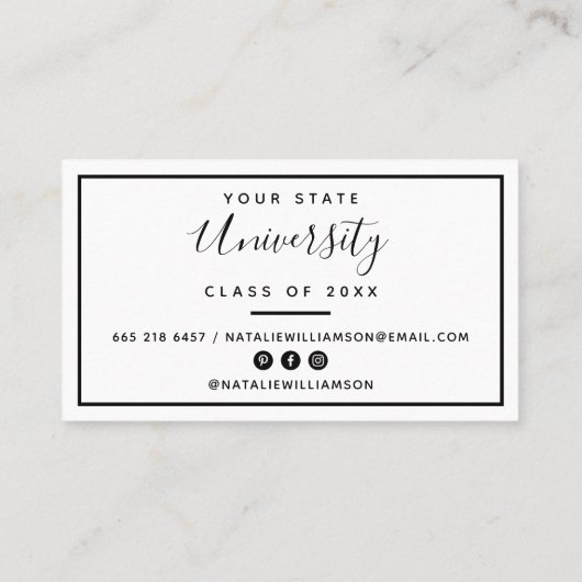 白いモダン卒業写真の挿入名刺 コーリングカード (裏面)