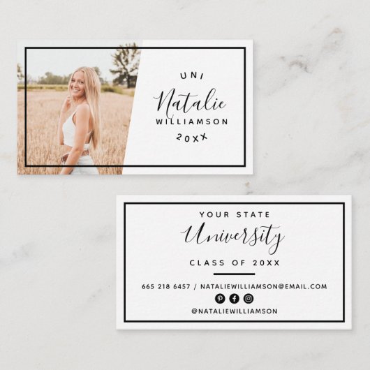 白いモダン卒業写真の挿入名刺 コーリングカード (正面/裏面)