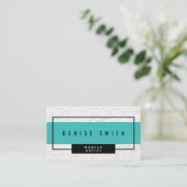 白いモダン大理石とアクア 名刺 (スタンド正面)