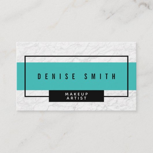 白いモダン大理石とアクア 名刺 (正面)