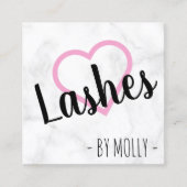 白いモダン大理石とピンクのハートまぶし スクエア名刺 (正面)