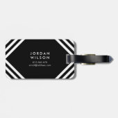 白いモダン幾何学線を持つミニマリスト黒 ラゲッジタグ (裏面横)