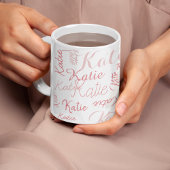 白いモダン手書き名のピンク マグカップ