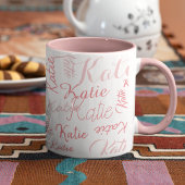 白いモダン手書き名のピンク マグカップ