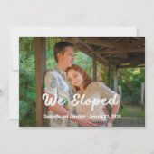 白いモダン文字We Eloped Photo Announce 招待状 (正面)