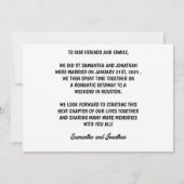 白いモダン文字We Eloped Photo Announce 招待状 (裏面)