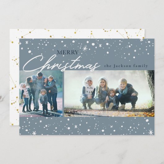 白いモダン星のトレンディー灰色のクリスマス シーズンカード (正面/裏面)