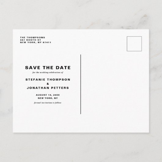 白いモダン書クラシック書の日付を保存 案内ポストカード (裏面)