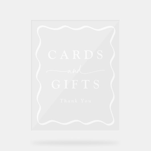 白いモダン波状のフレームウェディングカードとギフト アクリルサイン (正面)