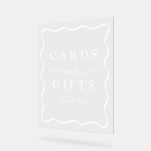 白いモダン波状のフレームウェディングカードとギフト アクリルサイン (傾斜)