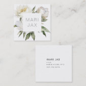 白いモダン牡丹の花 スクエア名刺 (正面/裏面)