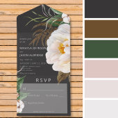 白いモダン牡丹オンブラックディナー オールインワン招待状