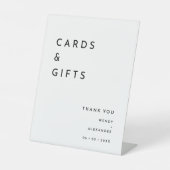 白いモダン結はっきりした婚カードとギフト 台座サイン (正面)