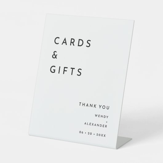 白いモダン結はっきりした婚カードとギフト 台座サイン (正面)