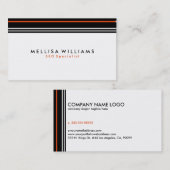 白いモダン背景に黒ストライプ色とサンゴ色の 名刺 (正面/裏面)