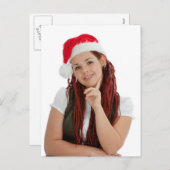 白いモダン背景の若いクリスマスの女の子。 シーズンポストカード (正面/裏面)