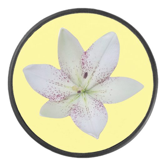 白いモダン金色のユリの花柄 アイスホッケーパック (正面)
