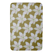 白いモダン金色のユリの花柄 バスマット (正面縦)