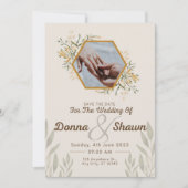 白いモダン黄色、カップルと結婚彼らのリング 招待状 (正面)