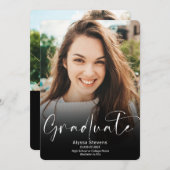 白いモダン黒の台本2枚の写真を卒業 案内状 (正面/裏面)