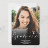 白いモダン黒の台本2枚の写真を卒業 案内状 (正面)