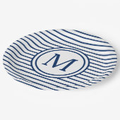 白いモノグラムの濃紺のストライプ ペーパープレート (アングル)