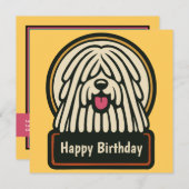 白いモフモフ犬の誕生日パーティー 招待状 (正面/裏面)