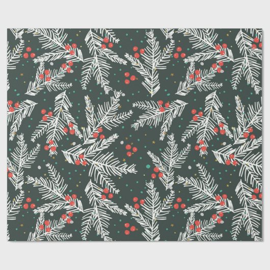 白いモミの枝 – クリスマスデコレーション ラッピングペーパー (フラット)