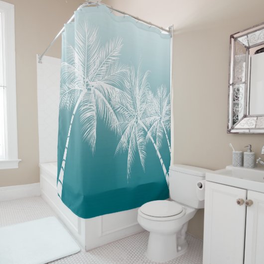 白いヤシの木あなたが選択カラーインスタントオンブレ シャワーカーテン (インサイチュ)
