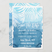 白いヤシの木の葉が青い水色 セーブザデート (正面/裏面)