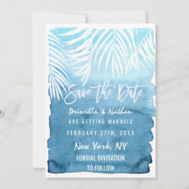 白いヤシの木の葉が青い水色 セーブザデート