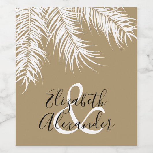 白いヤシの木の葉に暗い金ゴールドありがとう ワインラベル (シングルラベル)