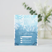 白いヤシの木の葉状体の青の水彩画 出欠カード (スタンド正面)