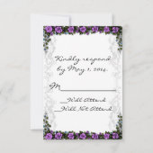 白いユニコーンおよび紫色のバラのハートRSVP 出欠カード (裏面)