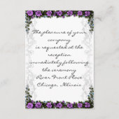 白いユニコーンと紫のバラのハートの受付カード エンクロージャーカード (裏面)