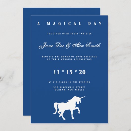 白いユニコーンの結婚式招待状 招待状 (正面/裏面)