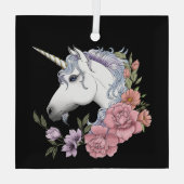 白いユニコーンの花ピンクのバラ ガラスオーナメント (裏面)