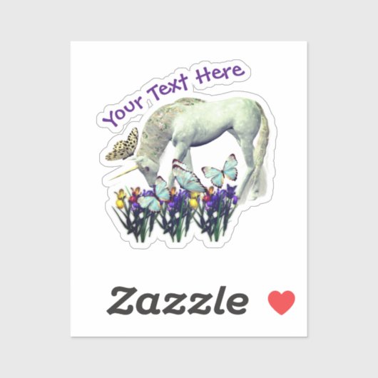 白いユニコーン蝶パーソナライズされた花 シール (シート)