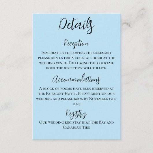 白いユニコーン ピンクの花 青い結婚式 エンクロージャーカード (正面)