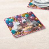 白いユニ祝コーンの誕生日 スクエアペーパーコースター (アングル)