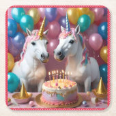 白いユニ祝コーンの誕生日 スクエアペーパーコースター (正面)