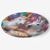 白いユニ祝コーンの誕生日 ペーパープレート (アングル)